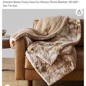 amazon basics tan tie dye fuzzy faux fur sherpa throw blanket (50inch * 60inch)